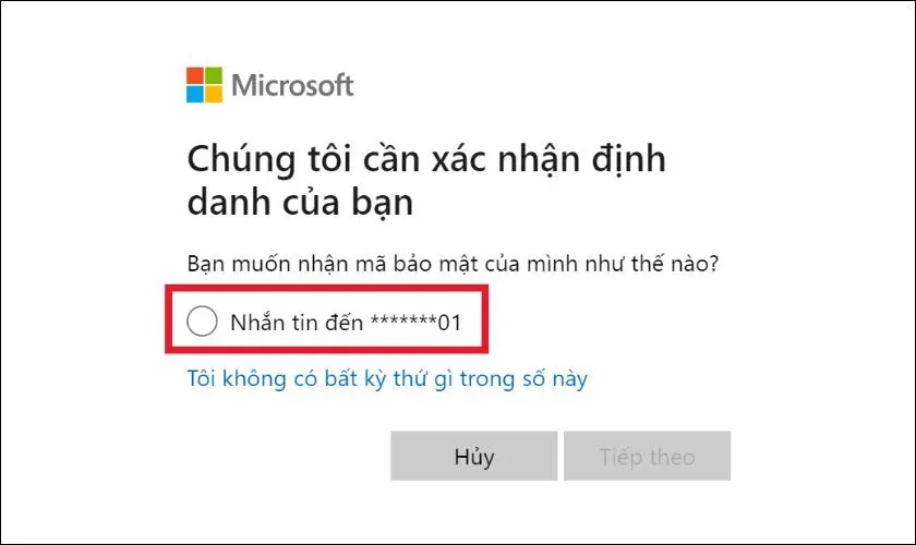 Người dùng chọn liên kết để nhận mã xác nhận từ Outlook, một bước quan trọng trong việc khôi phục mật khẩu để mở máy tính khi không nhớ mật khẩu.