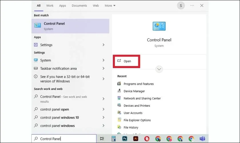 Sau khi đăng nhập tài khoản quản trị viên, người dùng tìm và chọn Control Panel để bắt đầu quá trình đặt lại mật khẩu khi không nhớ mật khẩu máy tính.