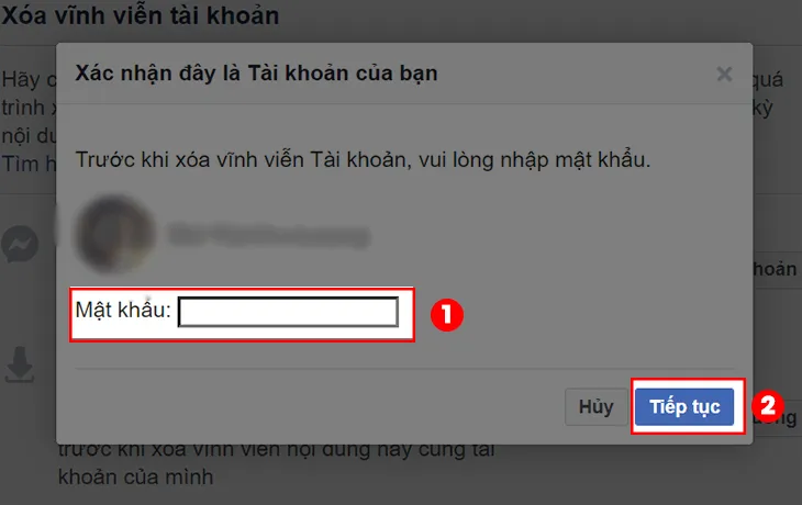 Nhập mật khẩu Facebook &gt; Chọn Tiếp tục
