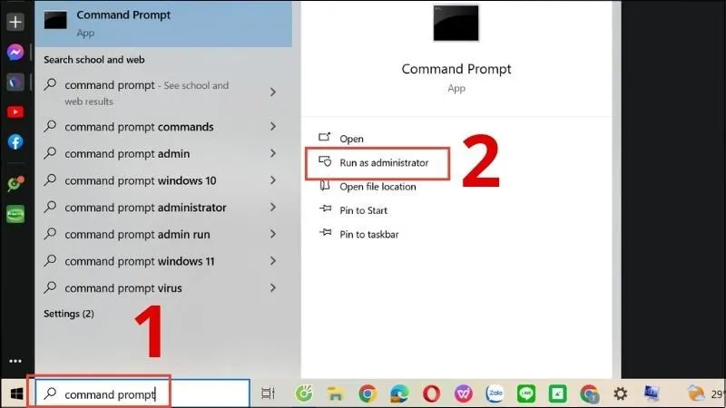 Mở Command Prompt với quyền quản trị viên để xem cấu hình.
