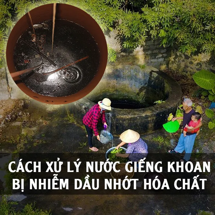 Hình ảnh minh họa nước giếng khoan bị nhiễm dầu nhớt hóa chất nổi váng