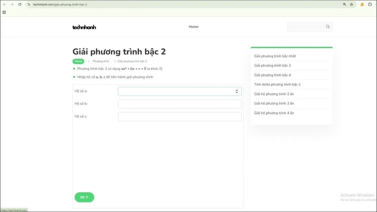 Màn hình máy tính Casio ảo hiển thị chức năng giải phương trình, minh họa cách mở máy tính Casio trên máy tính để thực hiện phép tính phức tạp