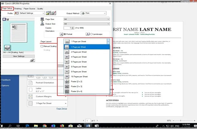 tuy chon paper layout