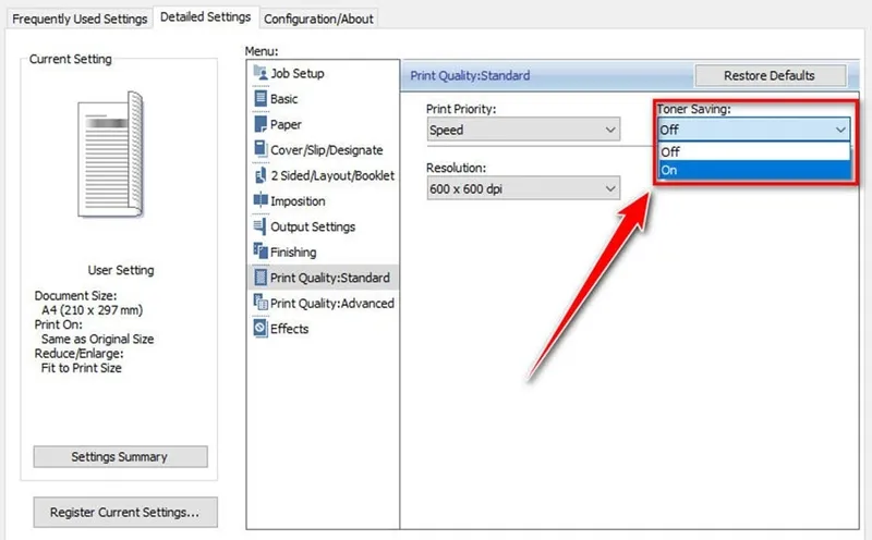 Thiết lập chế độ tiết kiệm mực Toner Saver trên máy in Canon LBP 6230