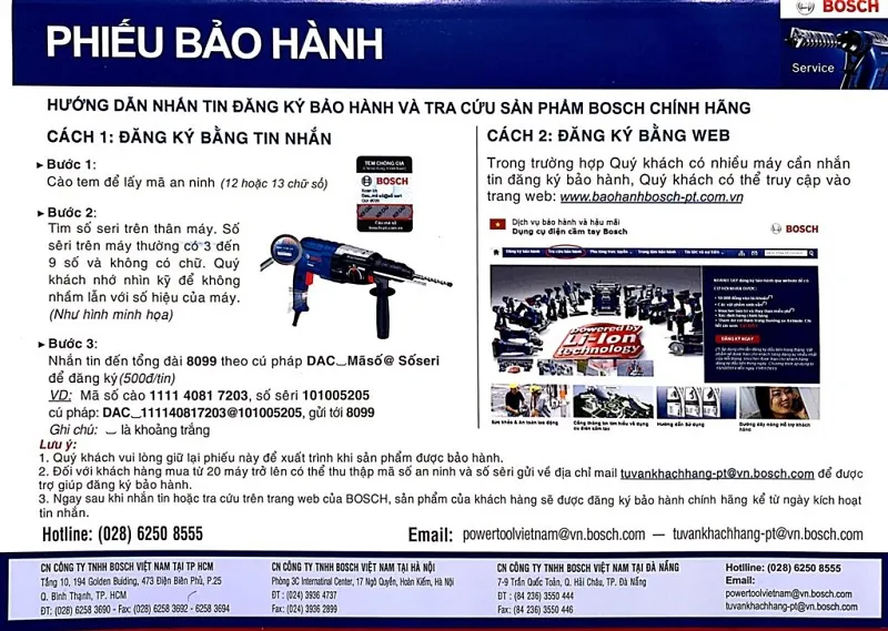 Chính sách bảo hành máy khoan Bosch chính hãng