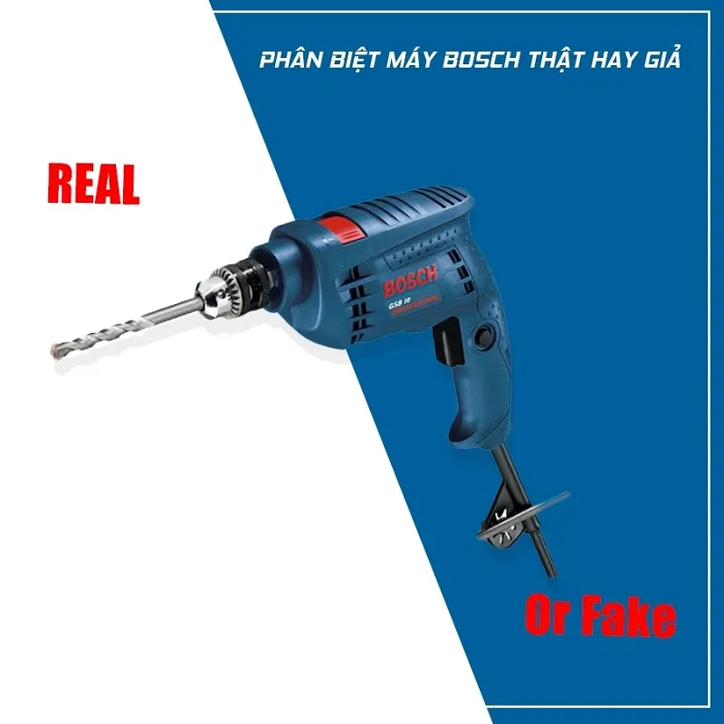 Kiểm tra tem chống hàng giả trên máy khoan Bosch để xác định sản phẩm chính hãng