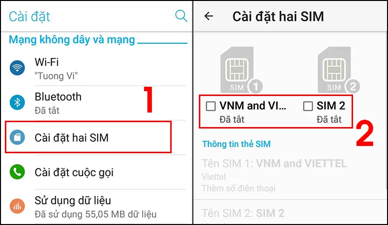Bật SIM 1 và SIM 2 trên Asus, bước đầu tiên để sử dụng máy 2 sim