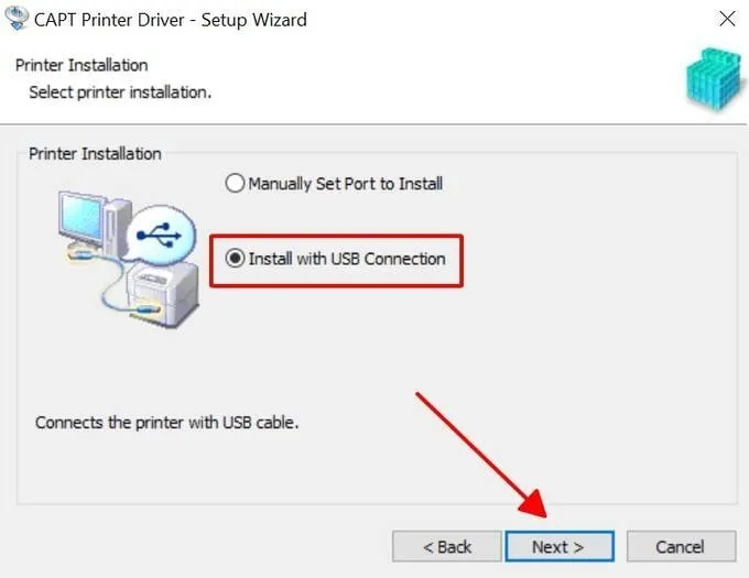 Thực hiện các bước cài đặt máy in Canon L11121e qua kết nối USB trên giao diện CAPT Printer Driver