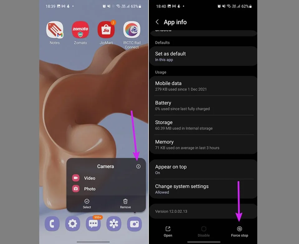 Biểu tượng ứng dụng camera Samsung trên màn hình điện thoại