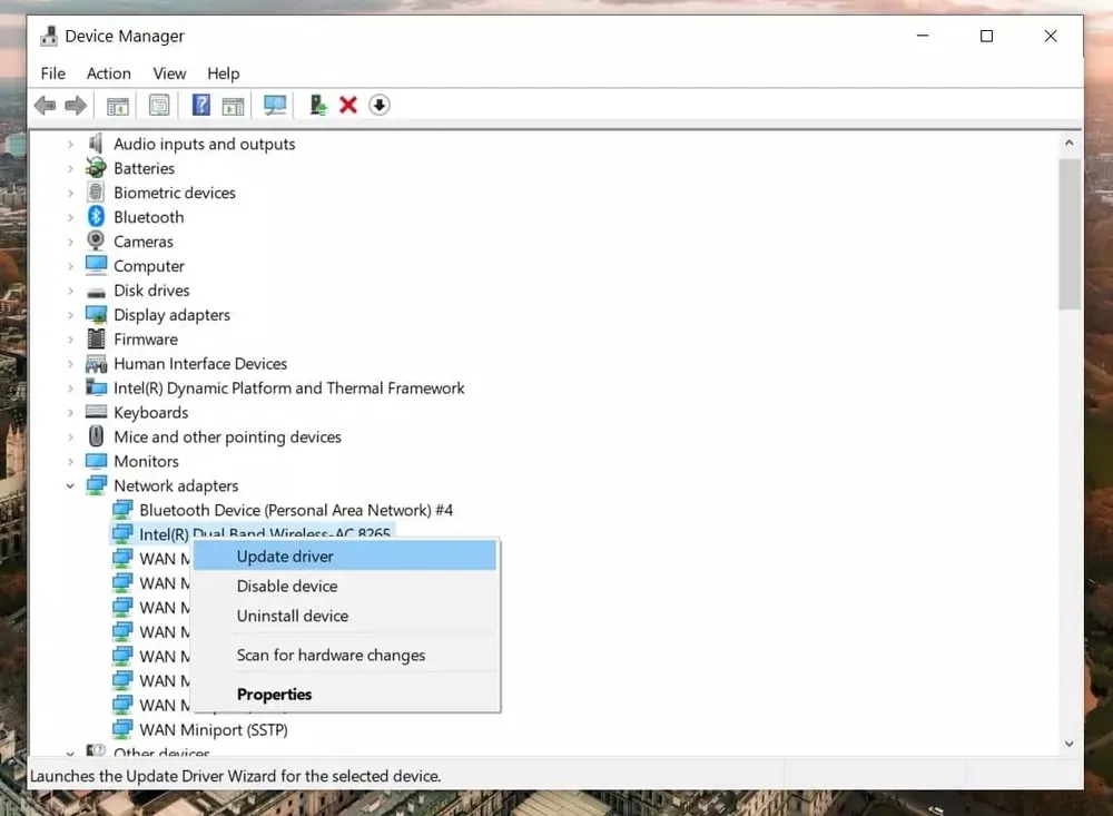 Cập nhật driver card mạng trong Device Manager là một cách sửa wifi máy tính hiệu quả