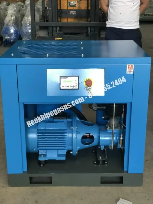 Sơ đồ cấu tạo chi tiết của máy nén khí trục vít 15HP, minh họa các bộ phận chính