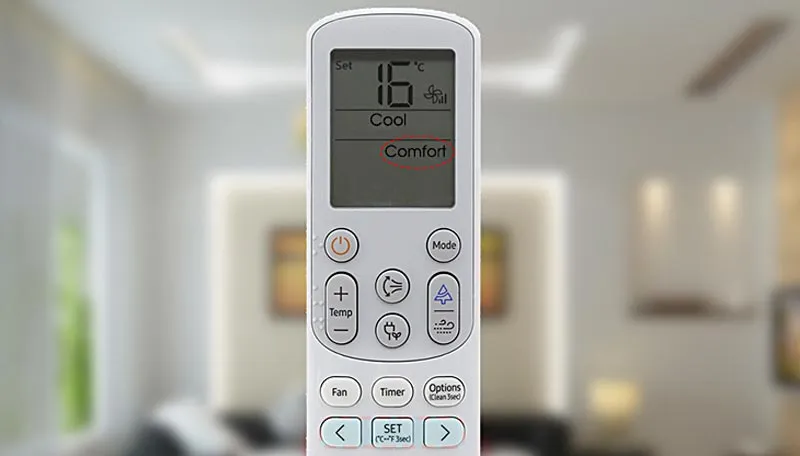 Biểu tượng chức năng thổi gió Comfort dễ chịu hiển thị trên remote