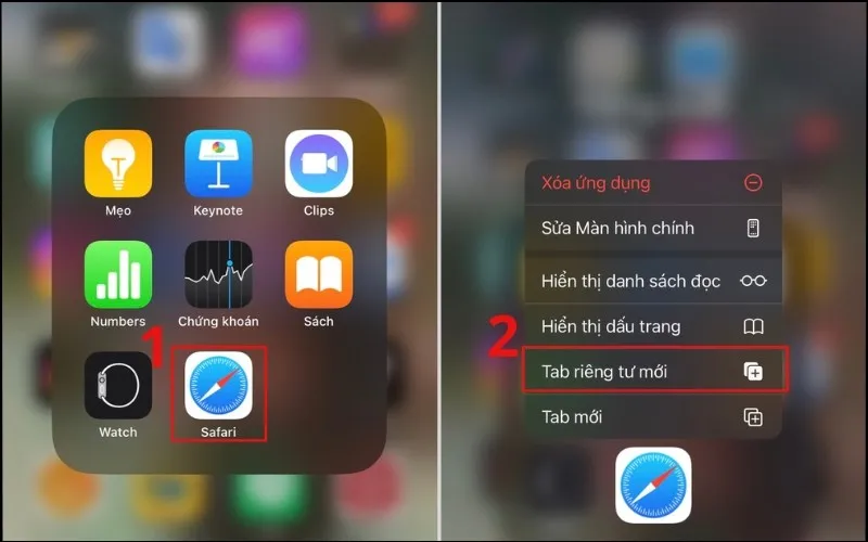 Cách mở tab ẩn danh trên Safari bằng cách nhấn giữ biểu tượng