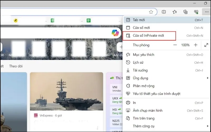 Cách mở tab ẩn danh trên Microsoft Edge, chọn Cửa sổ InPrivate mới