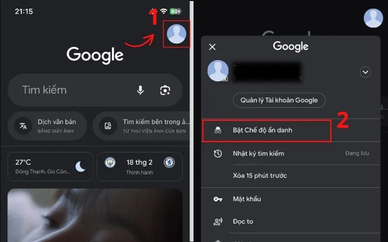Hướng dẫn bật chế độ ẩn danh trên Chrome cho iPhone, chọn Bật Chế độ ẩn danh