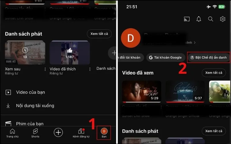 Cách bật chế độ ẩn danh trên YouTube, chọn Bật Chế độ ẩn danh