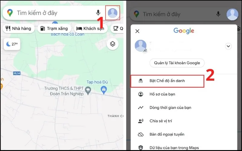 Cách bật chế độ ẩn danh trên Google Maps, nhấn vào biểu tượng hồ sơ