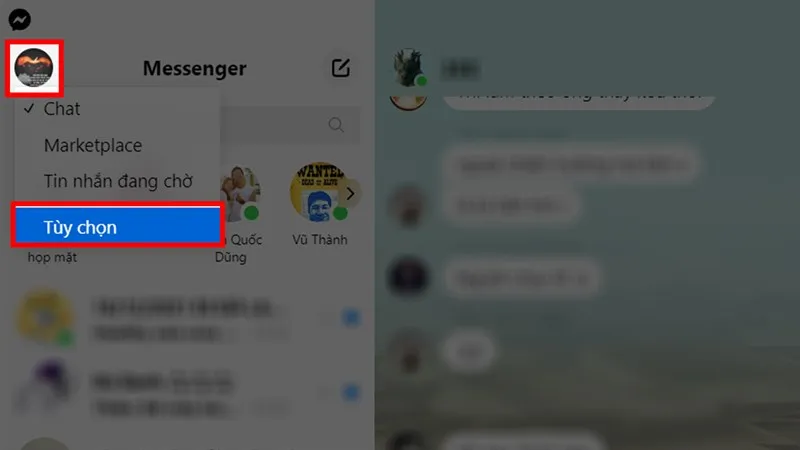 Hướng dẫn bật chế độ tối Messenger trên máy tính bằng cách nhấp avatar