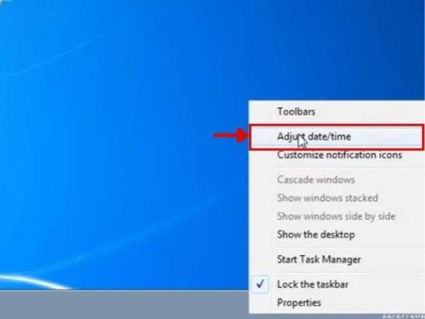 Mở cửa sổ cài đặt ngày giờ trên Windows 7