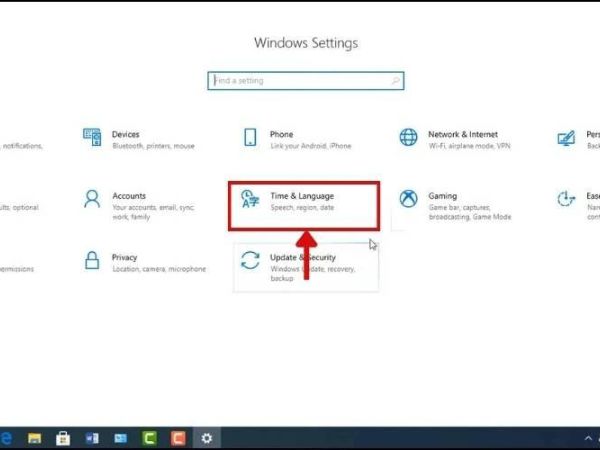 Truy cập cài đặt Thời gian & Ngôn ngữ trên Windows 10
