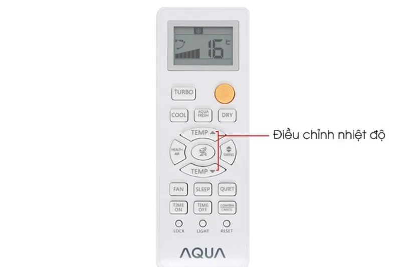 Nút điều chỉnh nhiệt độ và các chức năng cơ bản trên remote máy lạnh Aqua Inverter, hướng dẫn cách sử dụng remote máy lạnh Aqua Inverter hiệu quả