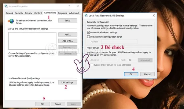 Bỏ chọn tùy chọn 'Sử dụng máy chủ proxy cho mạng LAN của bạn'