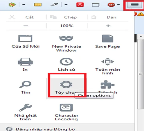 Truy cập cài đặt Firefox để sửa lỗi máy tính không vào được internet