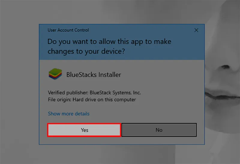 Xác nhận quyền cài đặt BlueStacks cho phép sử dụng Snapchat trên máy tính