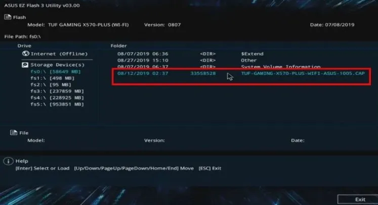 Chọn và thực thi file cập nhật BIOS đã lưu trên USB để bắt đầu quá trình cập nhật firmware cho máy Asus.