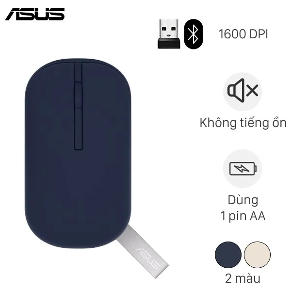 Một con chuột Bluetooth Silent Asus Marshmallow MD100, thể hiện sự đa dạng của linh kiện điện tử trong bối cảnh cách chế tạo bộ phận của máy Asus 7 2013