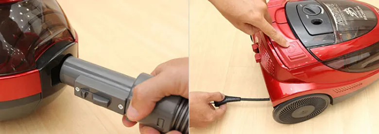 Lắp đặt đầu hút bụi chuyên dụng vào thân máy Hitachi trước khi bắt đầu vệ sinh