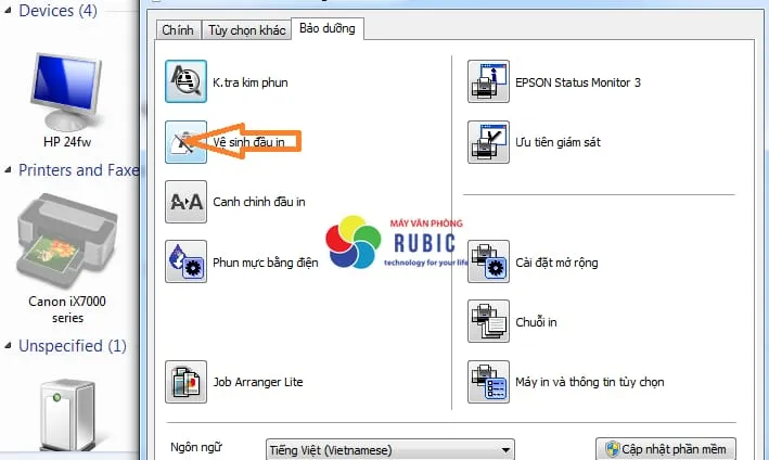 Mục Bảo dưỡng trong driver máy in Brother DCP T700W để vệ sinh đầu in phun