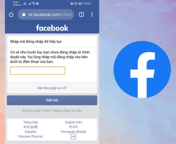 Màn hình xác thực hai yếu tố Facebook, hiển thị mã OTP để hoàn tất cách mở một tài khoản Facebook ở hai máy an toàn.