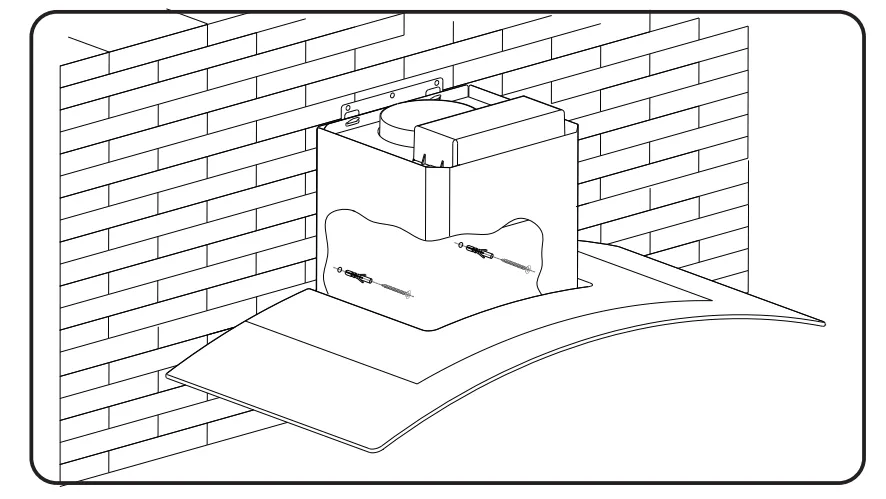 Cố định mặt kính cong của máy hút mùi vào thân máy bằng ốc vít