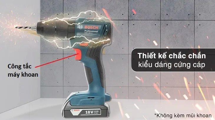 Công tắc là bộ phận có tác dụng bật/tắt máy và kiểm soát, điều chỉnh tốc độ cho máy khoan vặn vít pin Bosch GSB 185-LI 18V (1 pin, 1 sạc)