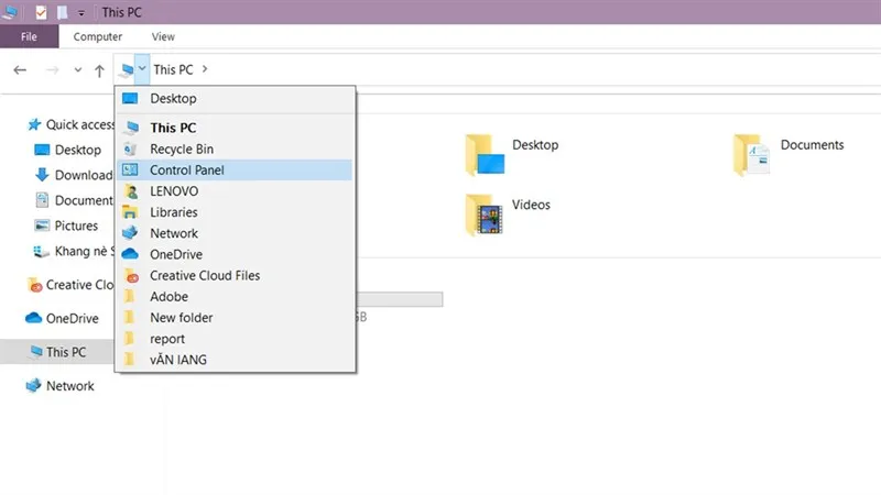 Mở Control Panel qua File Explorer