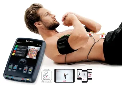 Máy xung điện Beurer EM95 với công nghệ Bluetooth, minh họa lợi ích và cách sử dụng máy xung điện cho người dùng.