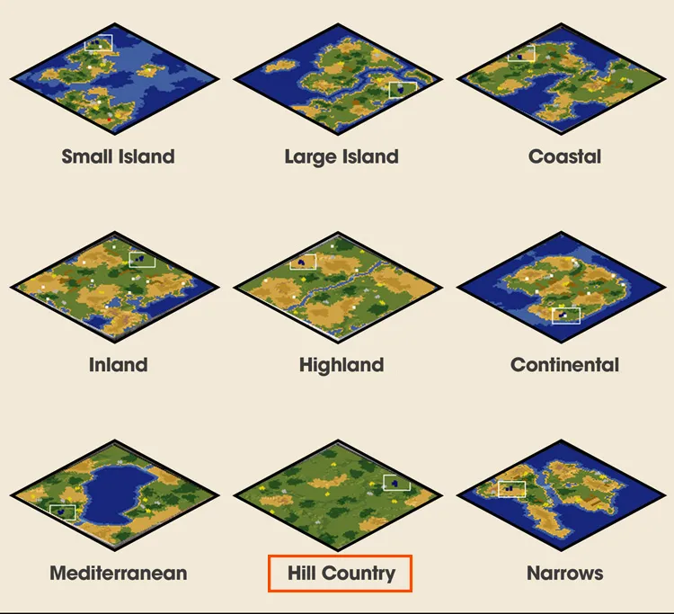 Kiểu Bản Đồ Hill Country Phổ Biến Cho Thi Đấu D3KT Trong Đế Chế