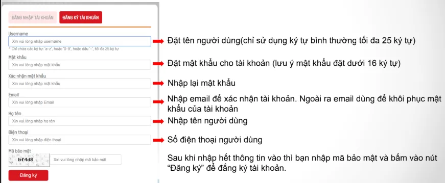 Mô tả hình ảnh: Giao diện đăng ký tài khoản cameraddns.net, hiển thị các trường nhập liệu như tên người dùng, mật khẩu, email và số điện thoại.