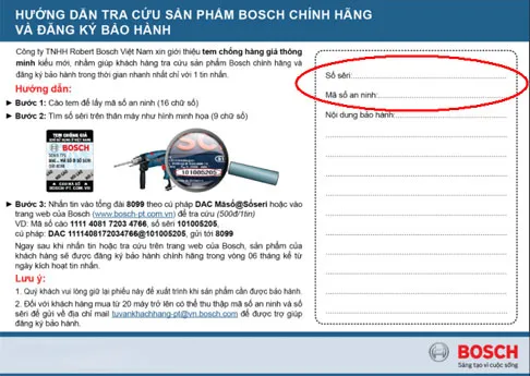 Tem bảo hành chính hãng Bosch trên sản phẩm