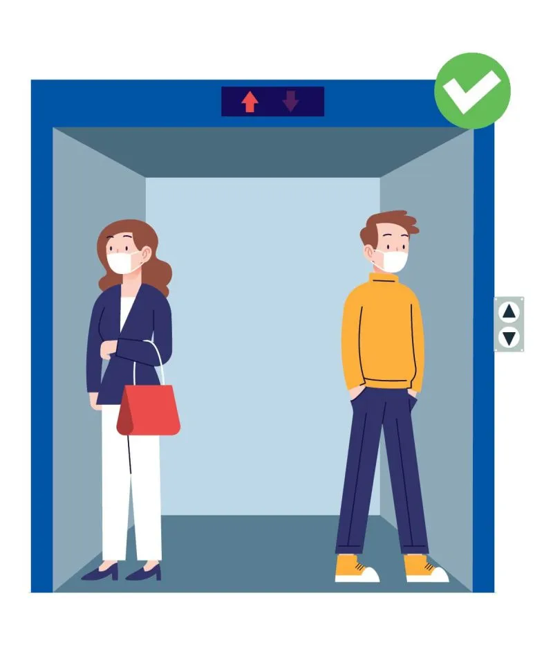 Hãy đeo khẩu trang khi đi thang máy trong bệnh viện