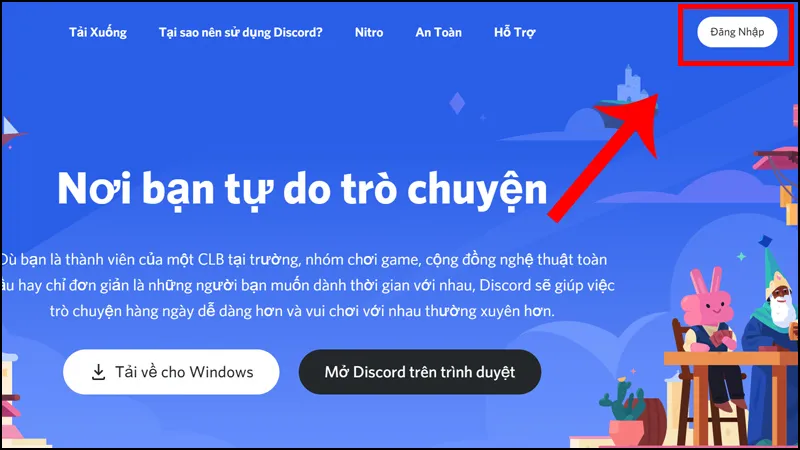 Discord website cho tải xuống và đăng nhập