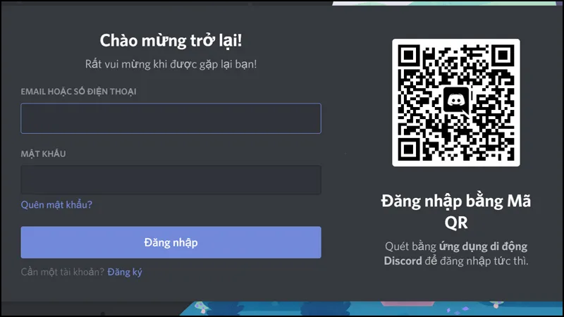Màn hình đăng nhập Discord trên máy tính