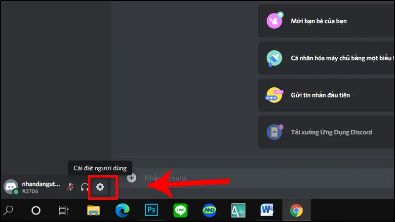 Nút cài đặt người dùng Discord trên máy tính