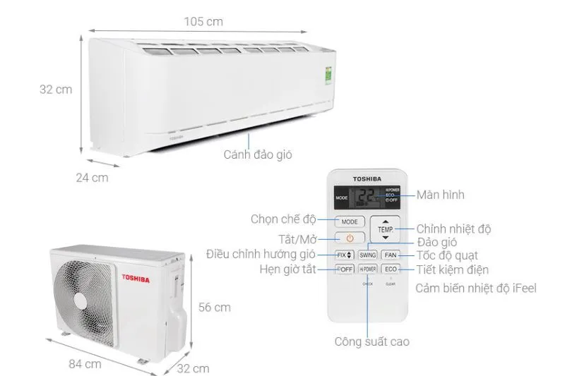 Mặt nạ máy lạnh Toshiba Inverter với các chi tiết cần tháo lắp cẩn thận