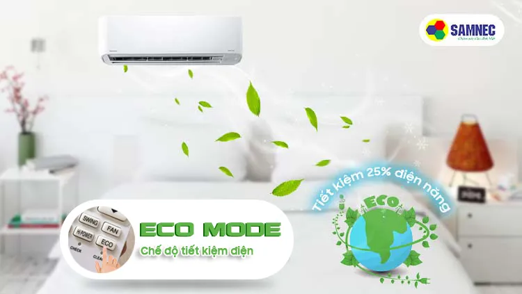 Biểu tượng và nút bấm chế độ tiết kiệm điện Eco trên điều khiển máy lạnh Toshiba, hướng dẫn cách sử dụng điều khiển máy lạnh toshiba để giảm hóa đơn điện