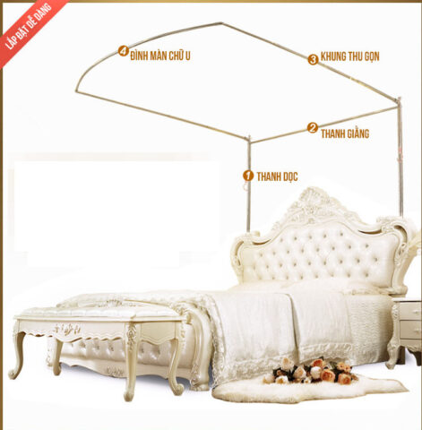 Định hình vị trí lắp đặt khung màn với giường ngủ, đảm bảo sự cân đối trước khi tiến hành khoan tường và cố định màn khung.