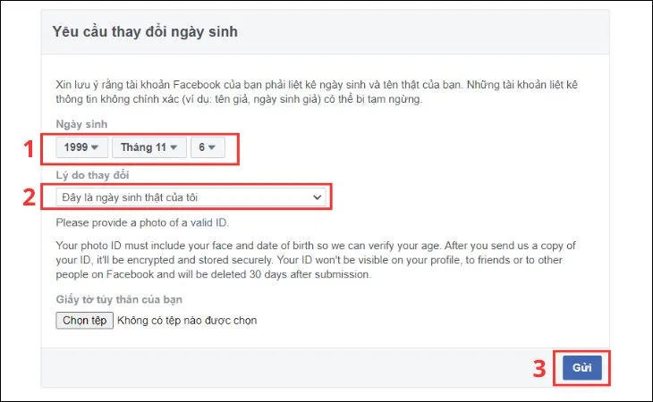 Giao diện mẫu của link 159 Facebook, hỗ trợ cách chỉnh sửa năm sinh trên Facebook bằng máy tính khi gặp sự cố