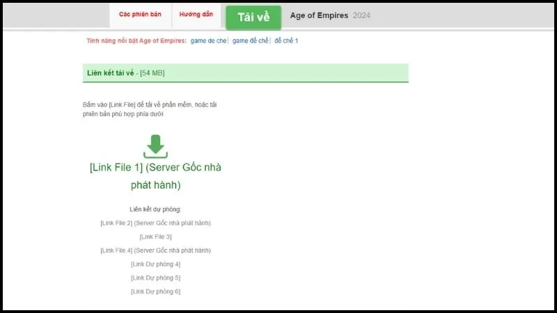 Giao diện tìm kiếm game Age of Empires