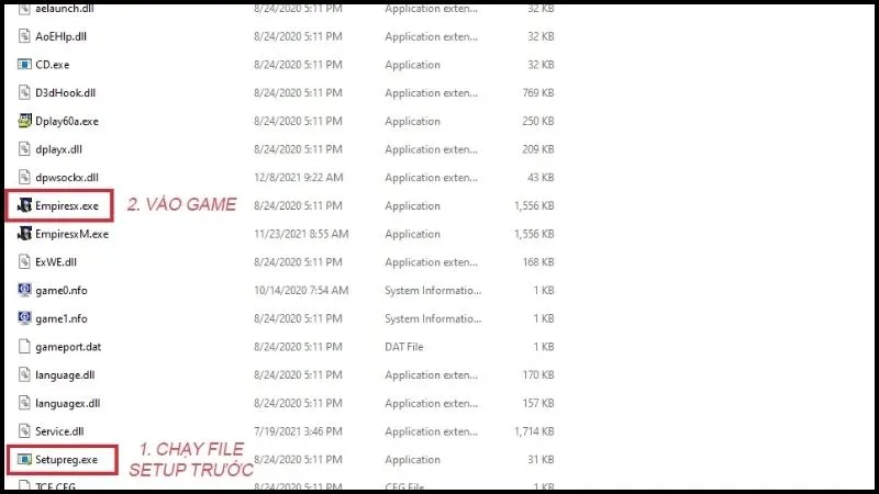 Chạy tệp Setupreg.exe để cài đặt game Đế Chế